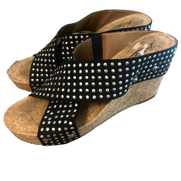 Lucky Brand Shoes - LUCKY BRAND women’s black studded Miller 2 Cork Wedge Sandals size 9